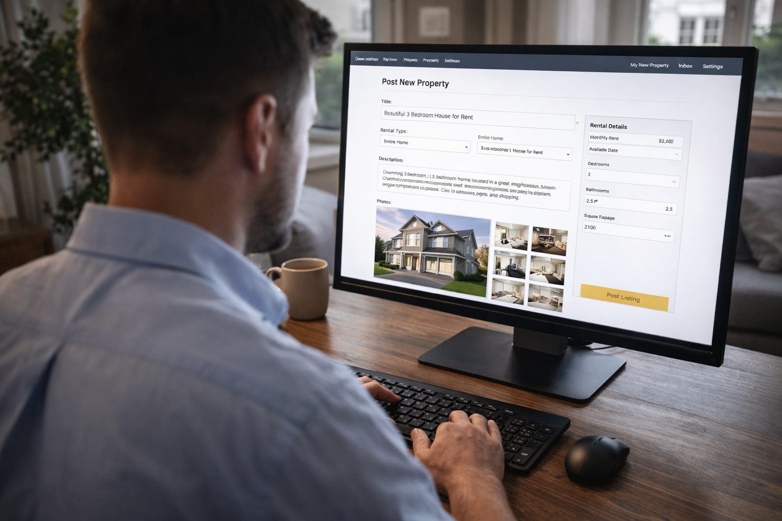 Property listing being posted from a desktop computer